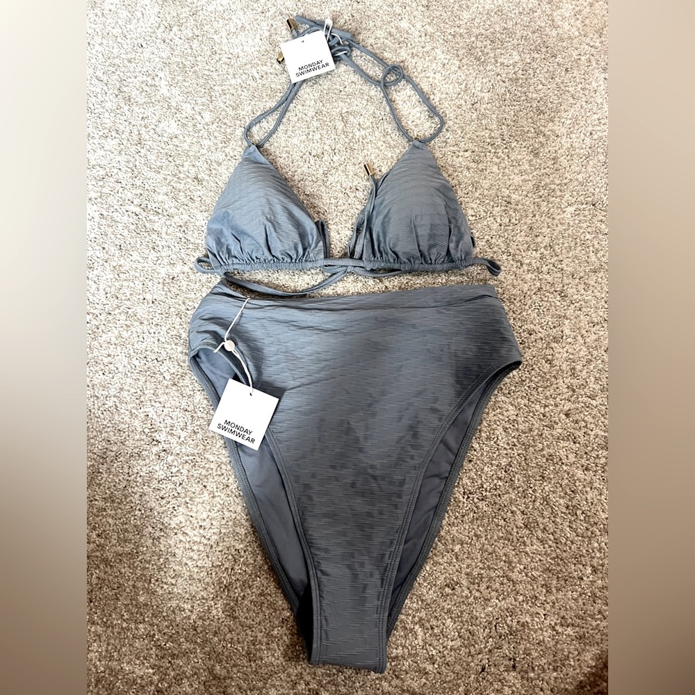 Monday Swimwear bikini. Baby blue, high waisted